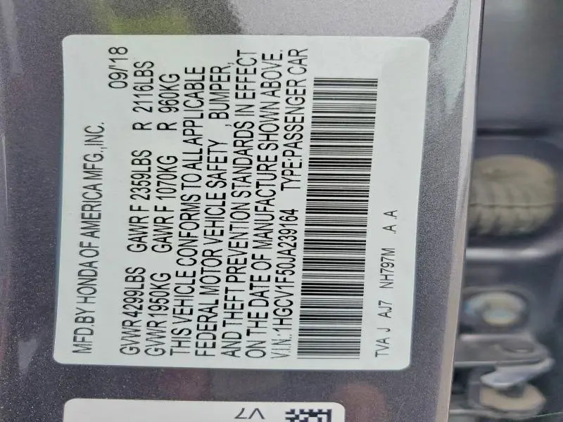 2018 HONDA ACCORD EXL  