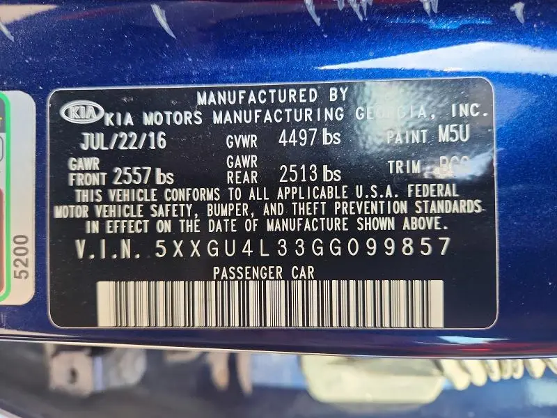 2016 KIA OPTIMA EX  