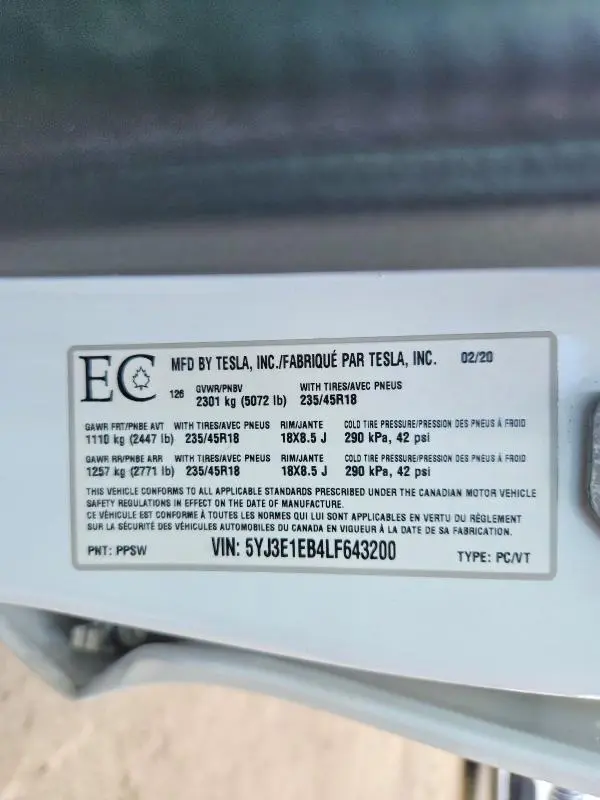 2020 TESLA MODEL 3   