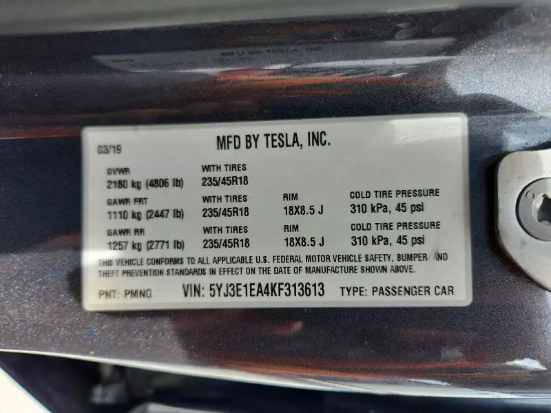 2019 TESLA MODEL 3   