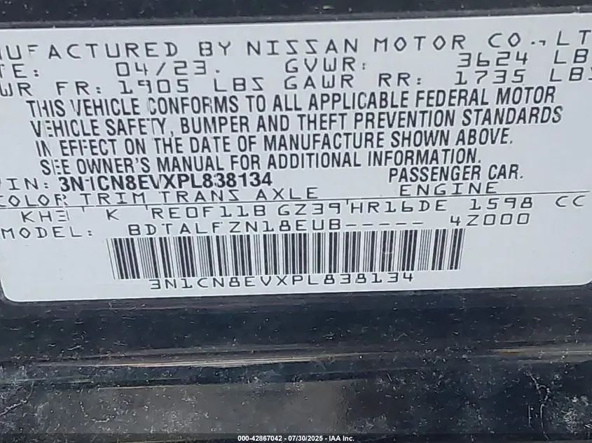 2023 NISSAN VERSA 1.6 SV XTRONIC CVT