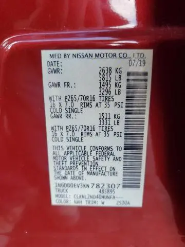 2019 NISSAN FRONTIER SV  