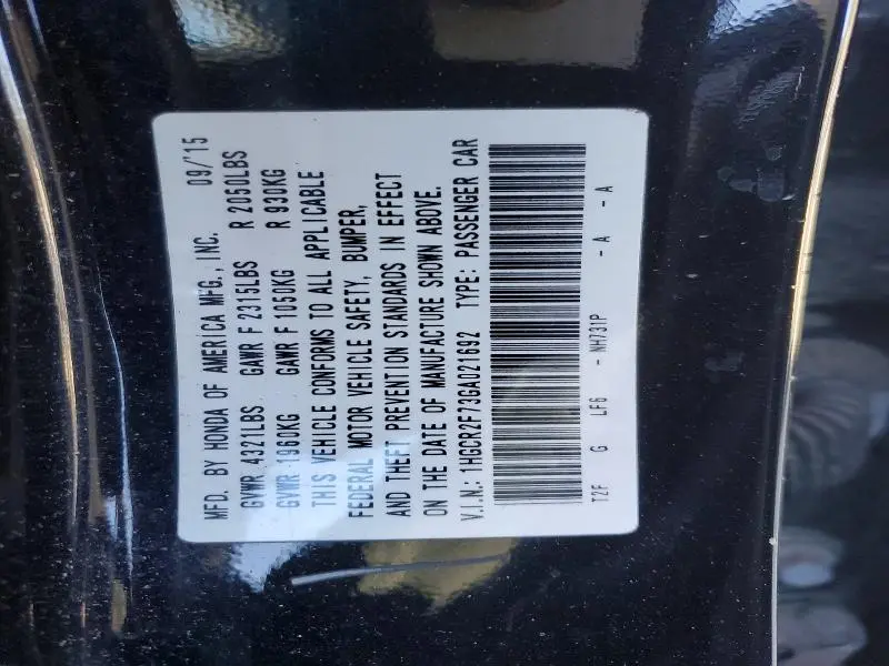 2016 HONDA ACCORD EX  