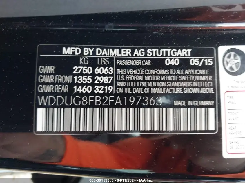 2015 MERCEDES-BENZ S 550 4MATIC