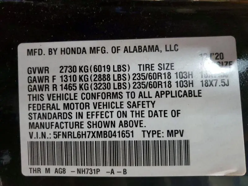 2021 HONDA ODYSSEY EXL  