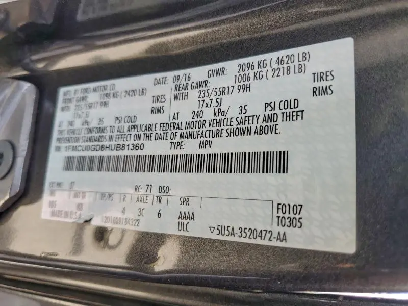 2017 FORD ESCAPE SE  