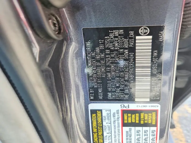 2012 TOYOTA CAMRY LE  