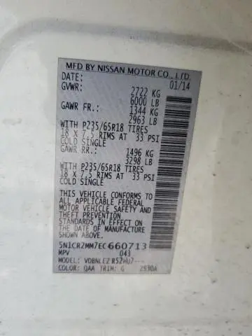 2014 NISSAN PATHFINDER SV HYBRID  