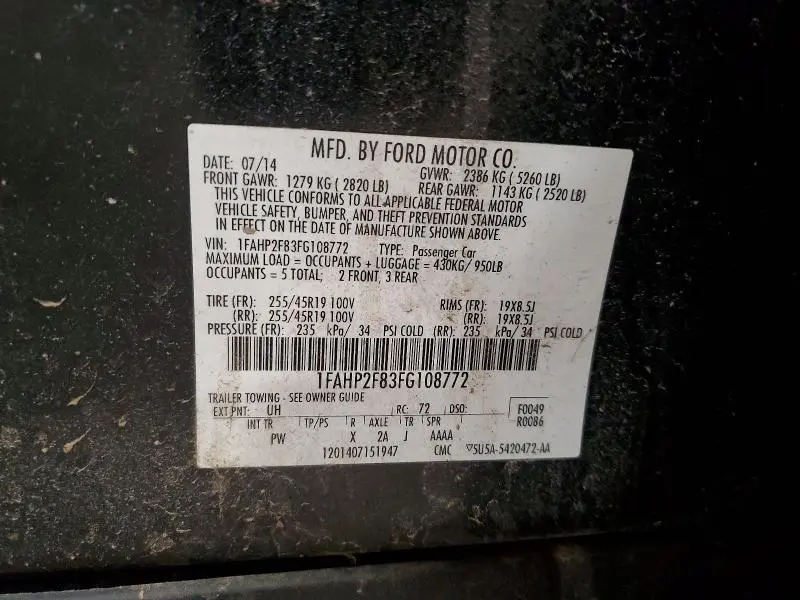 2015 FORD TAURUS LIMITED  