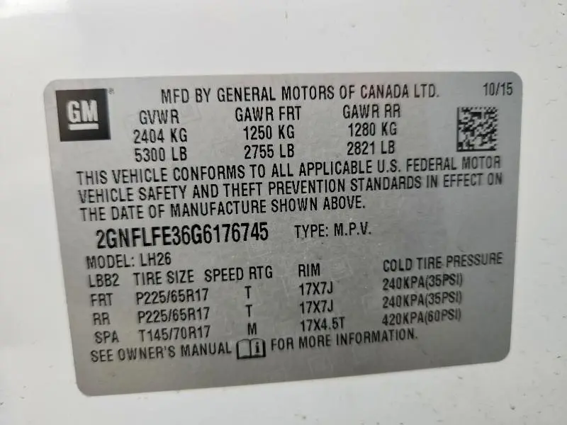 2016 CHEVROLET EQUINOX LT  