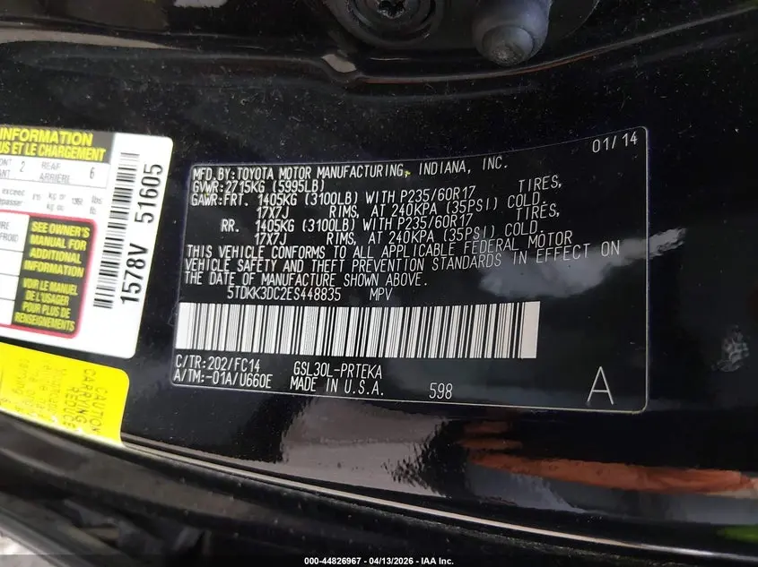 2014 TOYOTA SIENNA LE V6 8 PASSENGER