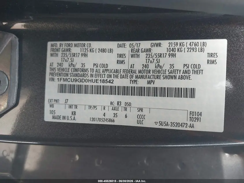 2017 FORD ESCAPE SE