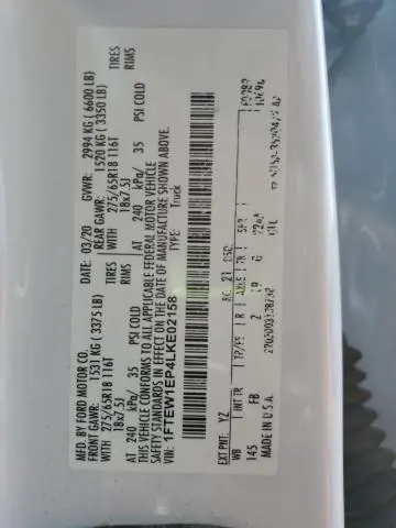 2020 FORD F150 SUPERCREW  