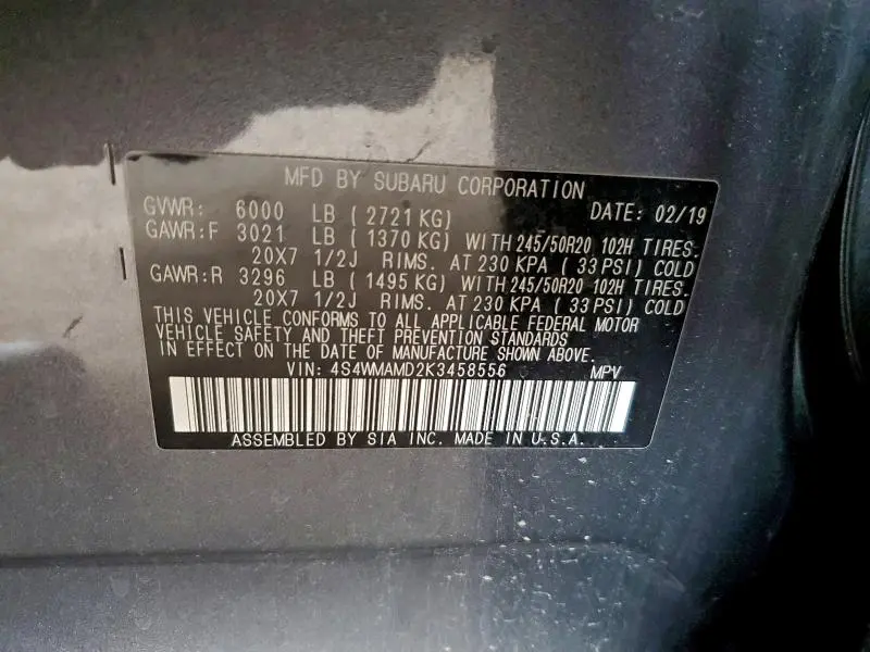 2019 SUBARU ASCENT LIMITED  