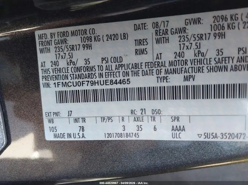 2017 FORD ESCAPE S