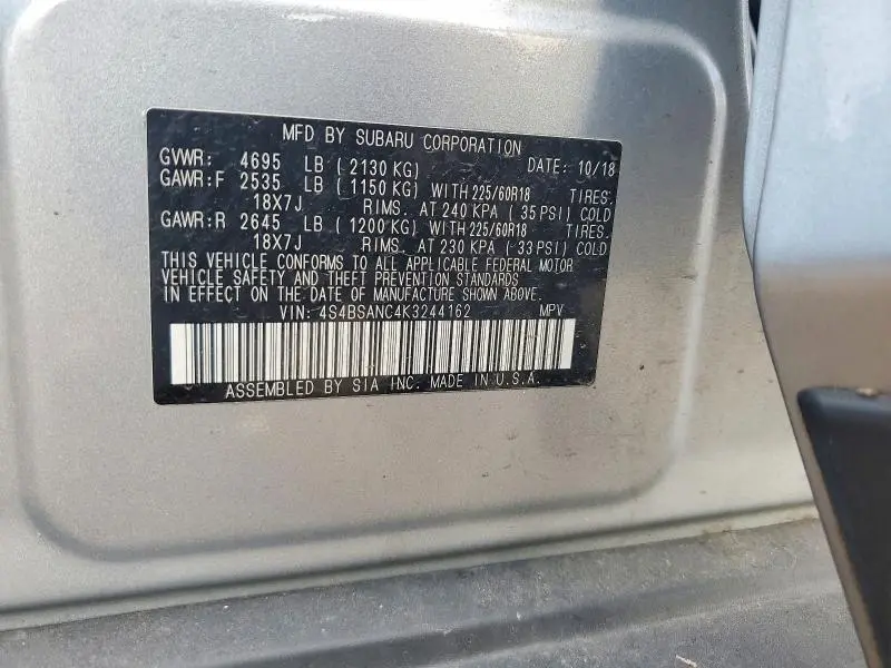2019 SUBARU OUTBACK 2.5I LIMITED  