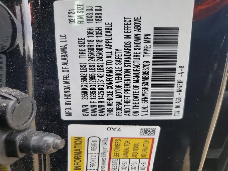 2021 HONDA PILOT EXL  