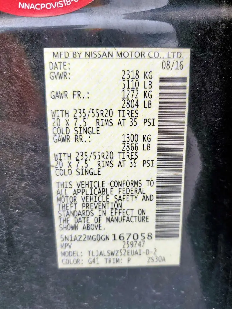 2016 NISSAN MURANO S  