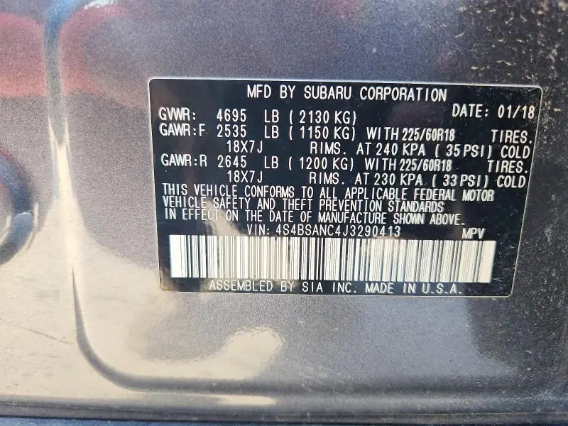 2018 SUBARU OUTBACK 2.5I LIMITED  