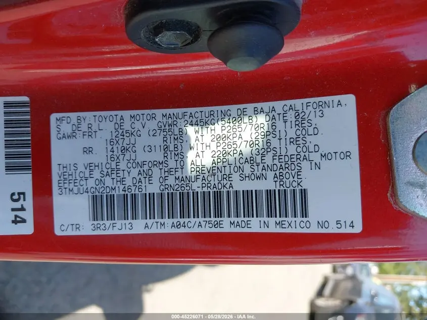 2013 TOYOTA TACOMA PRERUNNER V6