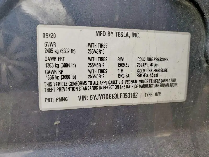 2020 TESLA MODEL Y   