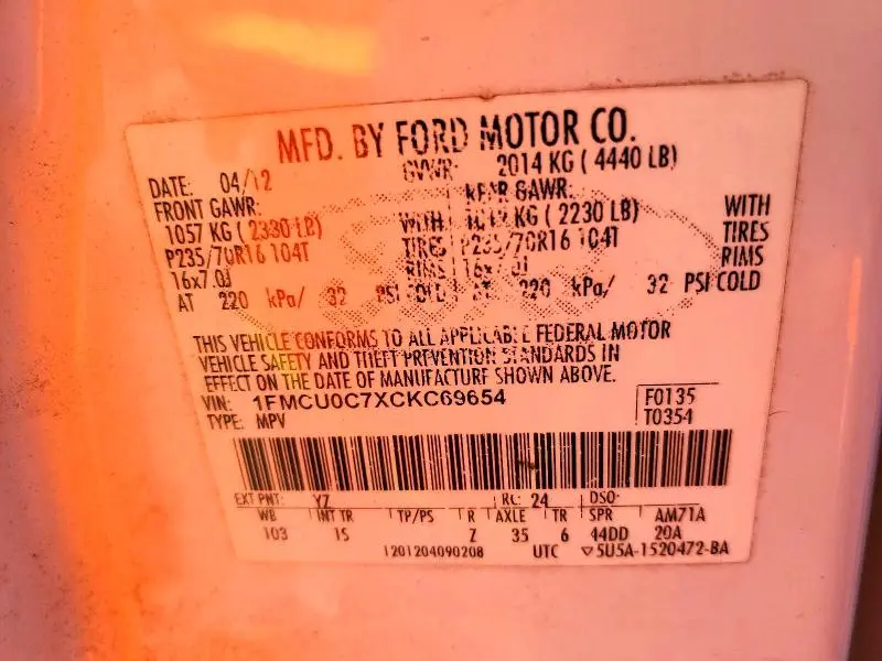 2012 FORD ESCAPE XLS  