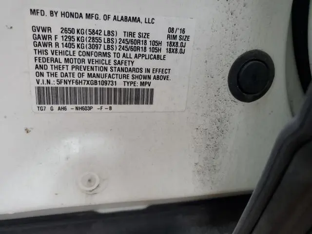 2016 HONDA PILOT EXLN  