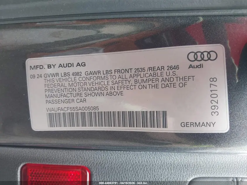 2025 AUDI A5 SPORTBACK PREMIUM PLUS 45 TFSI S LINE QUATTRO S TRONIC