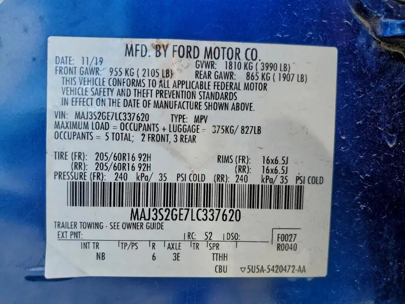 2020 FORD ECOSPORT SE  