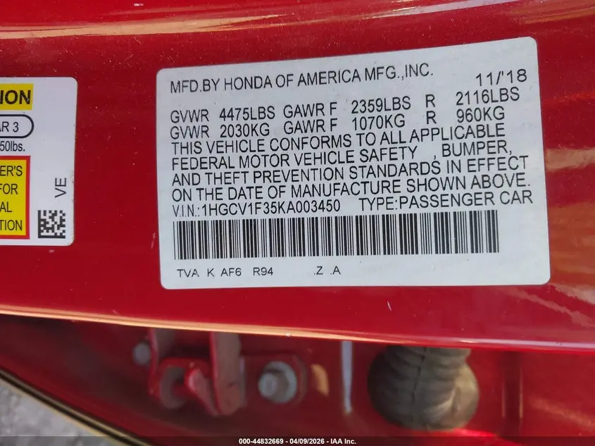 2019 HONDA ACCORD SPORT