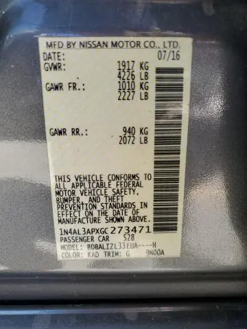 2016 NISSAN ALTIMA 2.5  