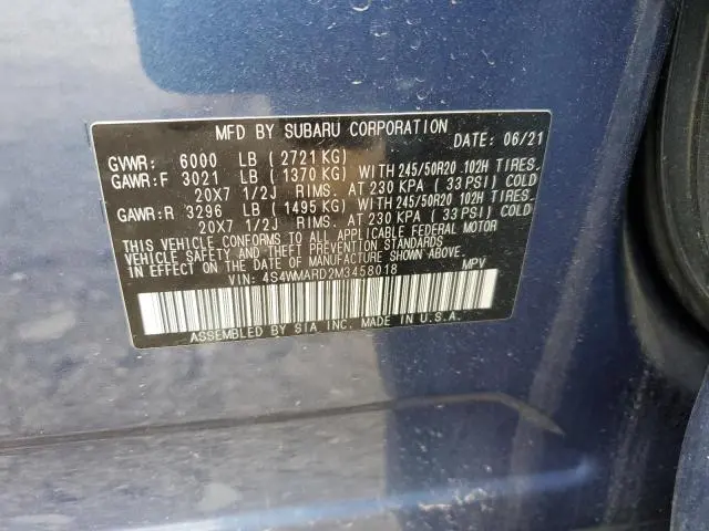 2021 SUBARU ASCENT TOURING  