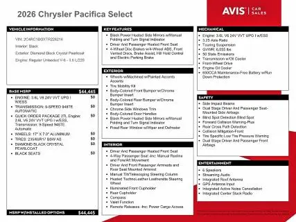 2026 CHRYSLER PACIFICA SELECT  