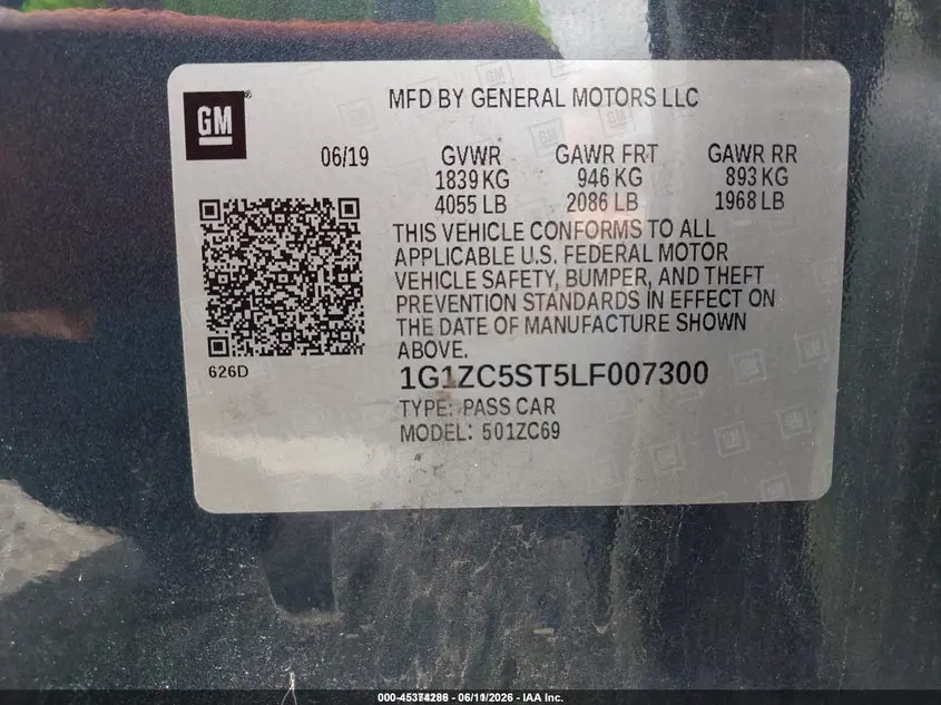 2020 CHEVROLET MALIBU FWD 1FL