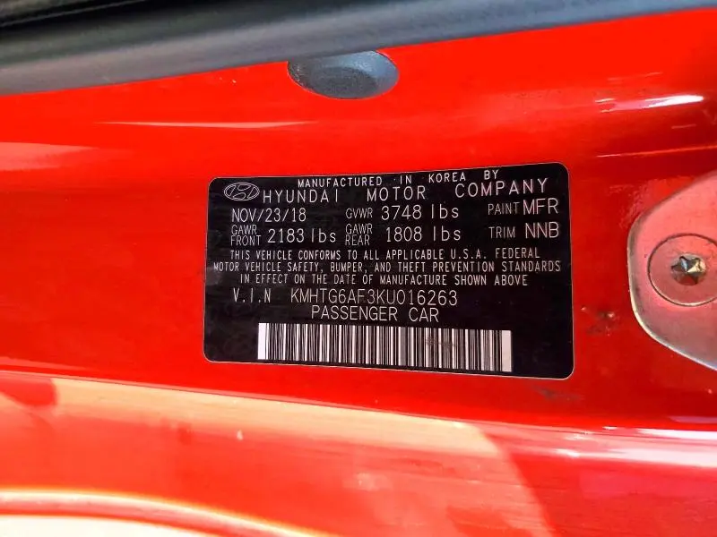 2019 HYUNDAI VELOSTER 2.0L  