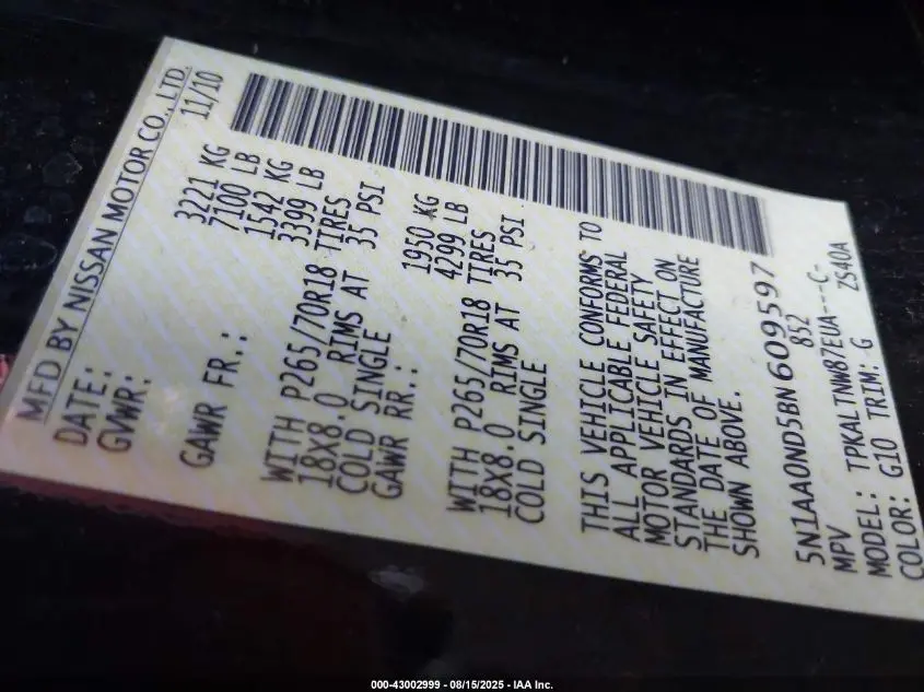 2011 NISSAN ARMADA SV