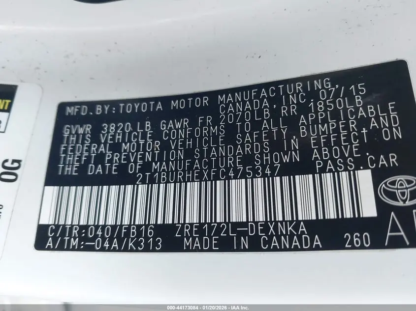 2015 TOYOTA COROLLA LE