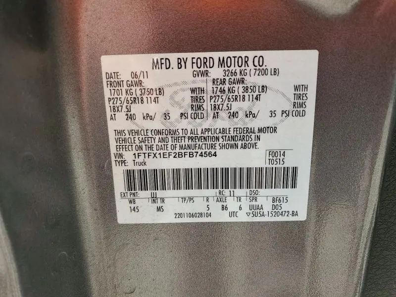 2011 FORD F150 SUPER CAB  