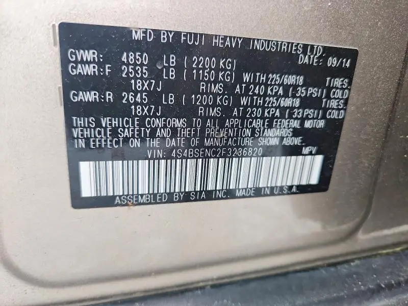 2015 SUBARU OUTBACK 3.6R LIMITED  