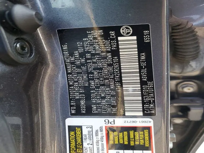 2012 TOYOTA CAMRY LE  