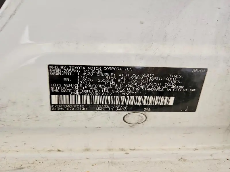 2010 TOYOTA RAV4 BASE  