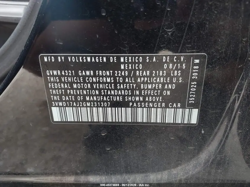 2016 VOLKSWAGEN JETTA 1.8T SPORT