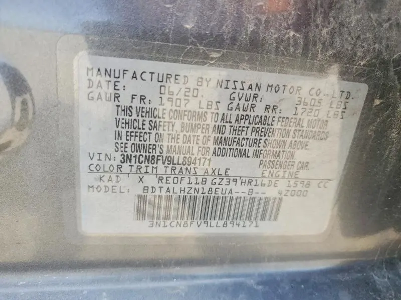 2020 NISSAN VERSA SR  