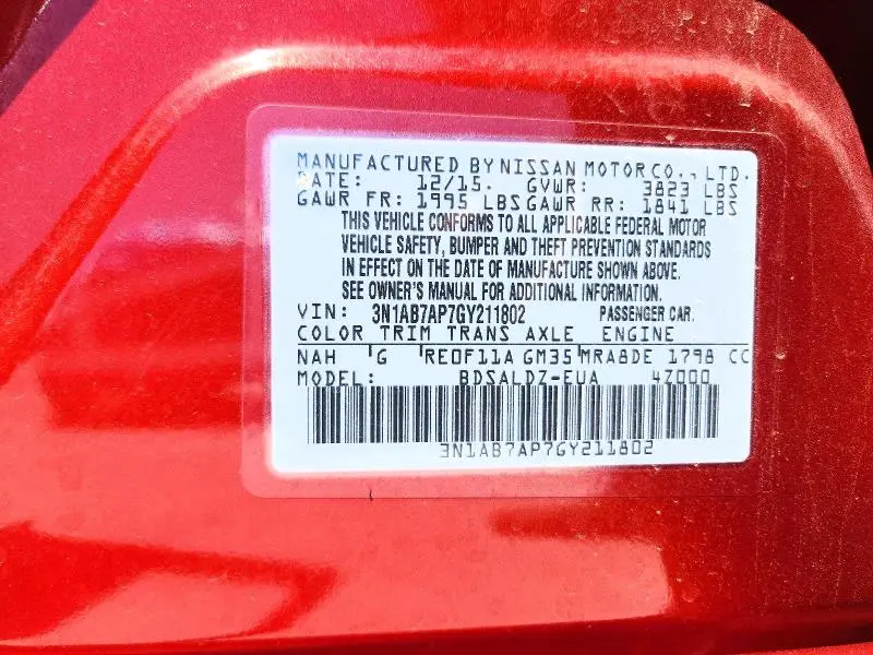 2016 NISSAN SENTRA SV  