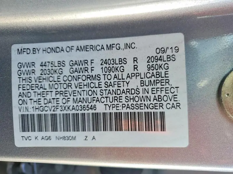 2019 HONDA ACCORD SPORT  