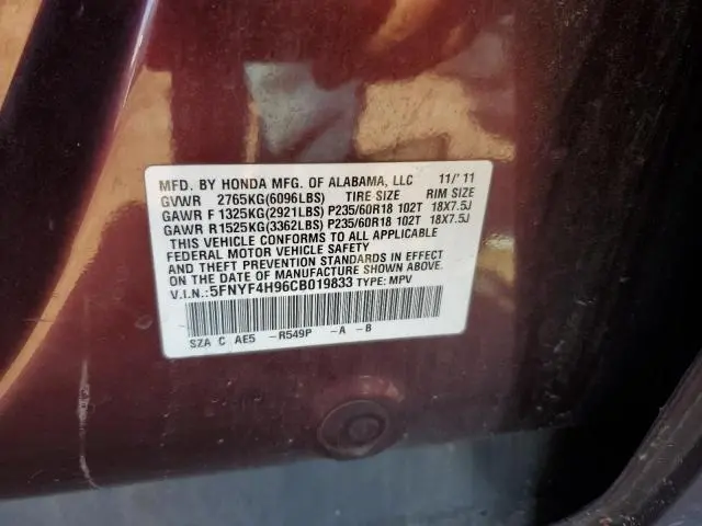 2012 HONDA PILOT TOURING  