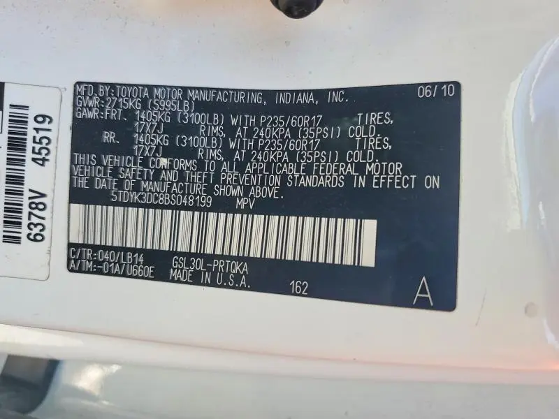 2011 TOYOTA SIENNA XLE 8-PASSENGER  