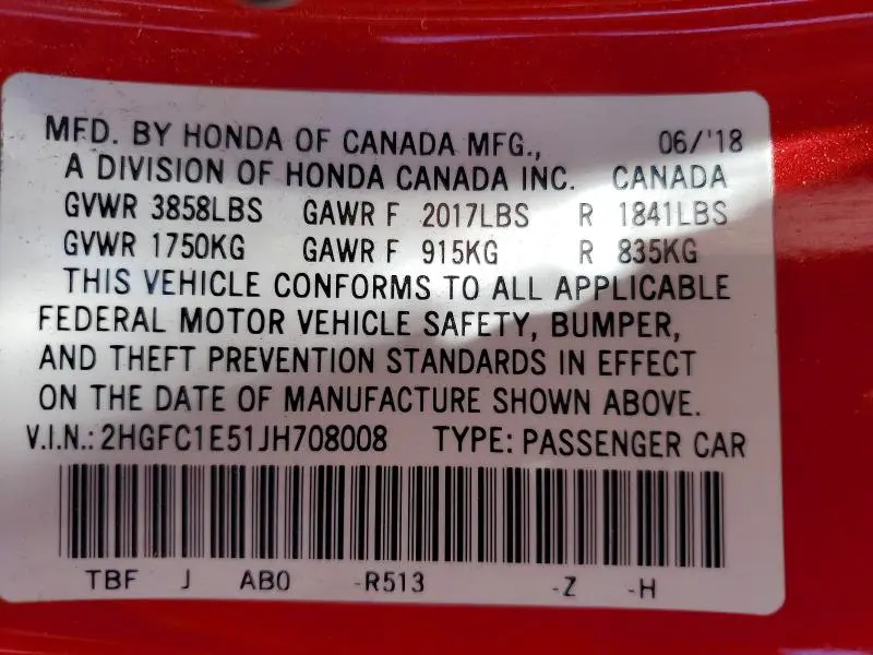 2018 HONDA CIVIC SI  