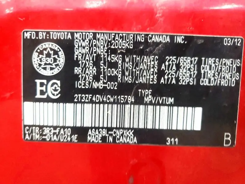 2012 TOYOTA RAV4 BASE  