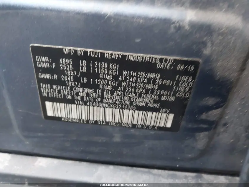 2016 SUBARU OUTBACK 2.5I LIMITED